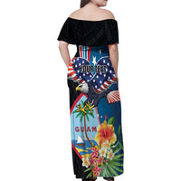 Personalized Guam Fourth of July Family Matching Off Shoulder Maxi Dress and Hawaiian Shirt Tropical Flowers