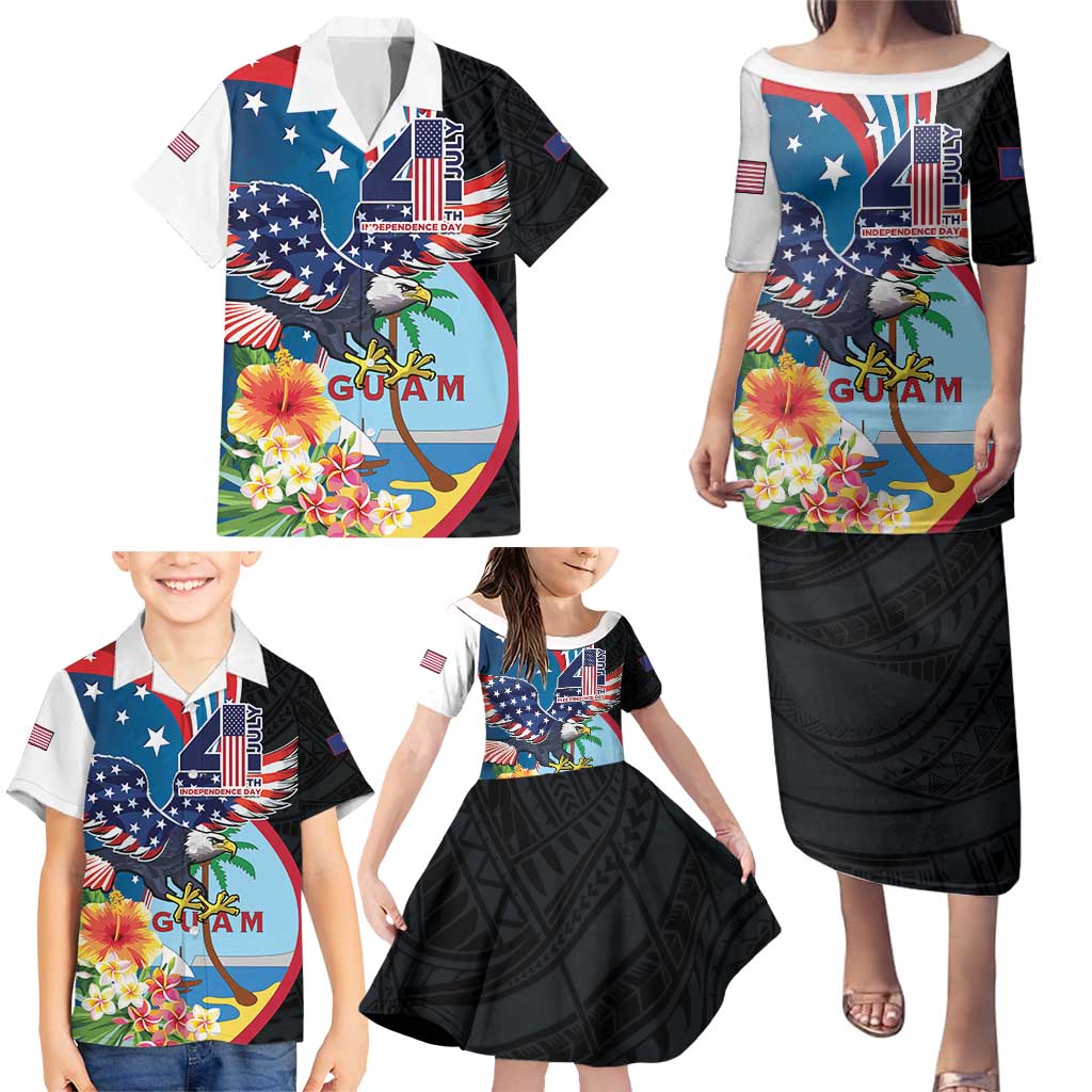 Personalized Guam Fourth of July Family Matching Puletasi and Hawaiian Shirt Tropical Flowers
