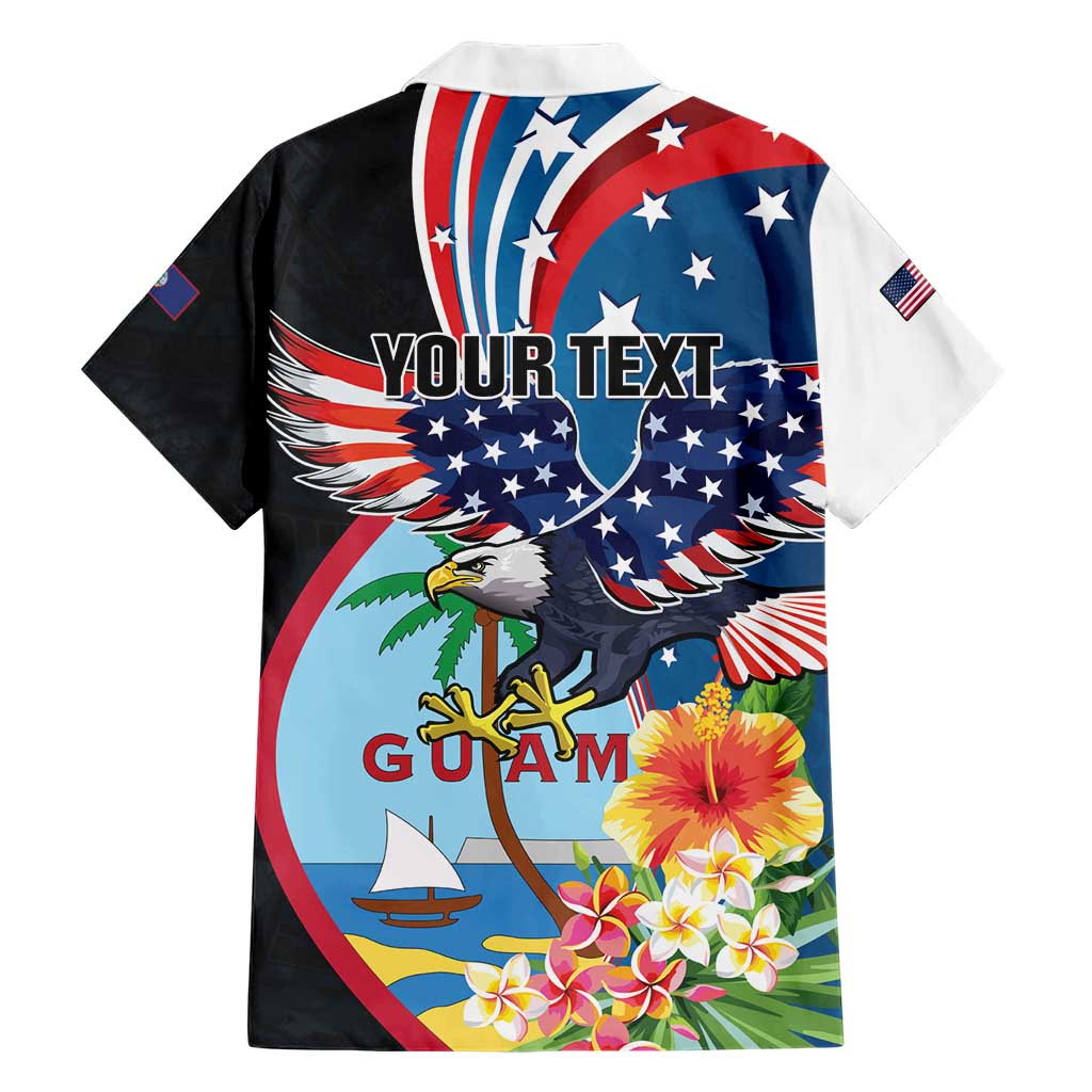 Personalized Guam Fourth of July Family Matching Short Sleeve Bodycon Dress and Hawaiian Shirt Tropical Flowers