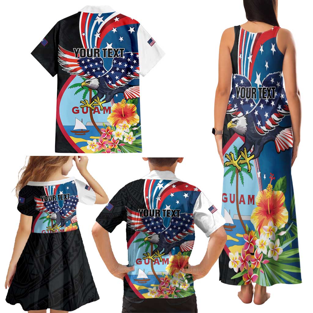 Personalized Guam Fourth of July Family Matching Tank Maxi Dress and Hawaiian Shirt Tropical Flowers