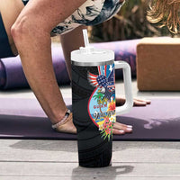 Personalized Guam Fourth of July Tumbler With Handle Tropical Flowers
