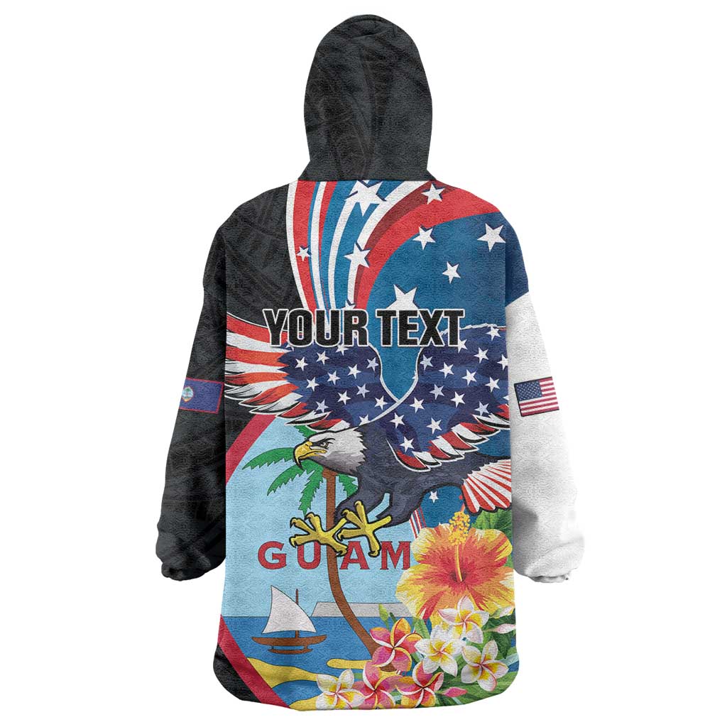 Personalized Guam Fourth of July Wearable Blanket Hoodie Tropical Flowers