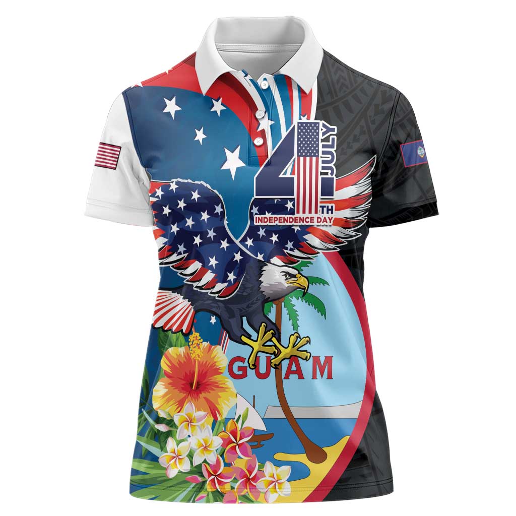 Personalized Guam Fourth of July Women Polo Shirt Tropical Flowers