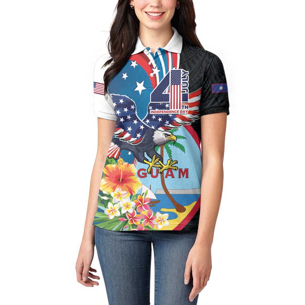 Personalized Guam Fourth of July Women Polo Shirt Tropical Flowers