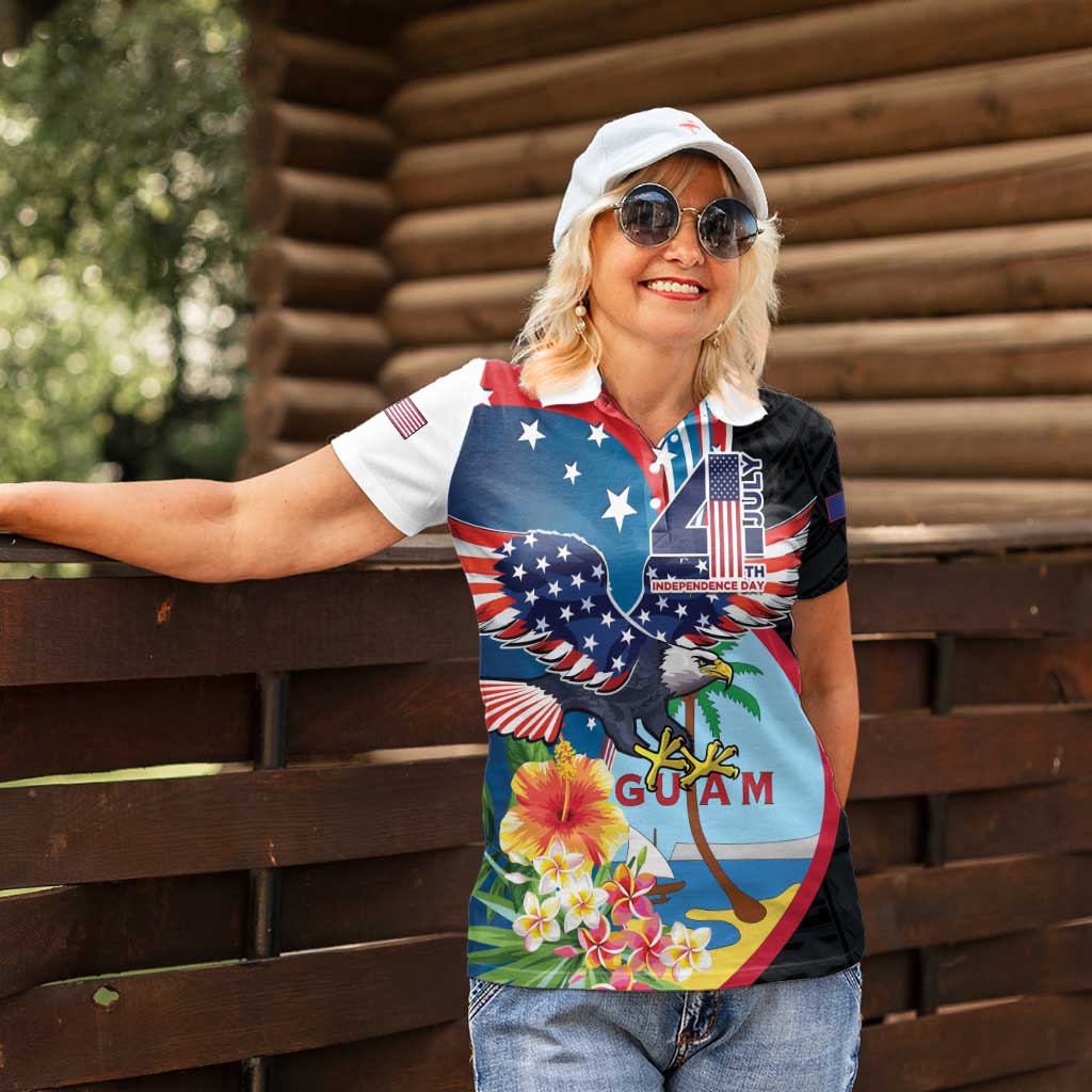 Personalized Guam Fourth of July Women Polo Shirt Tropical Flowers