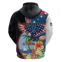 Personalized Guam Fourth of July Zip Hoodie Tropical Flowers