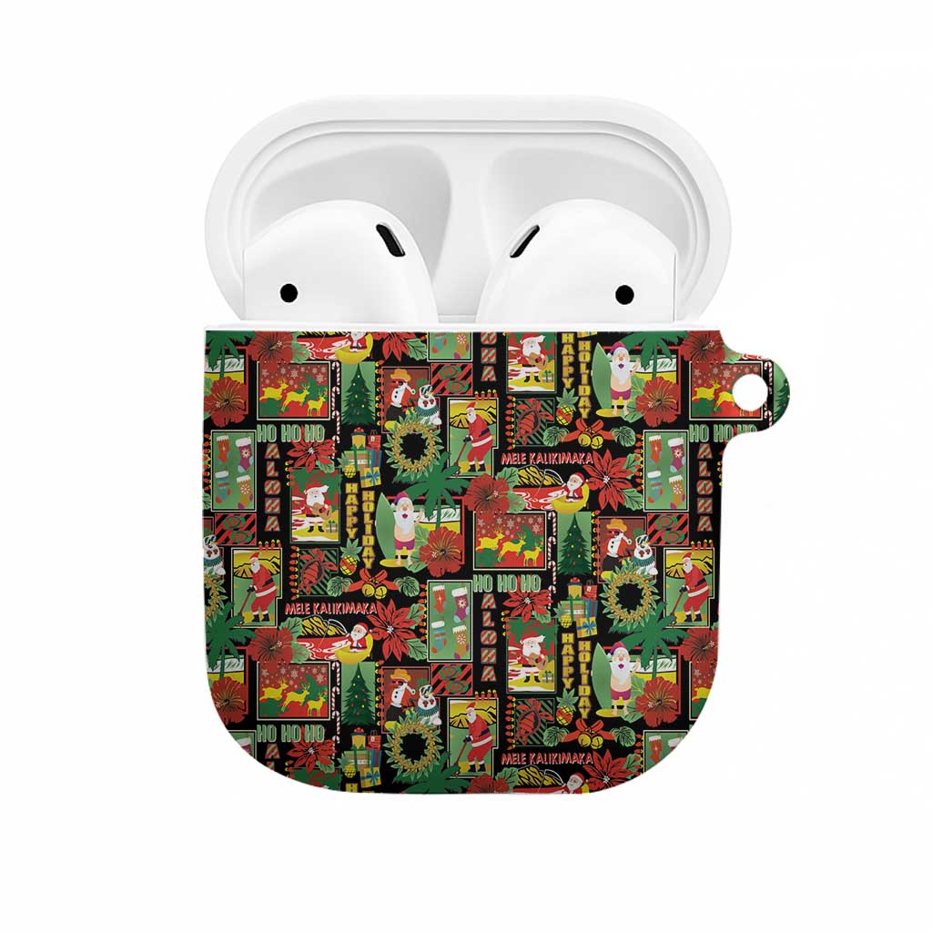 Hawaiian Santa Christmas Pattern AirPods Case Black Version - Polynesian Pride