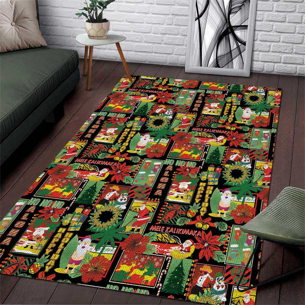 Hawaiian Santa Christmas Pattern Area Rug Black Version - Polynesian Pride