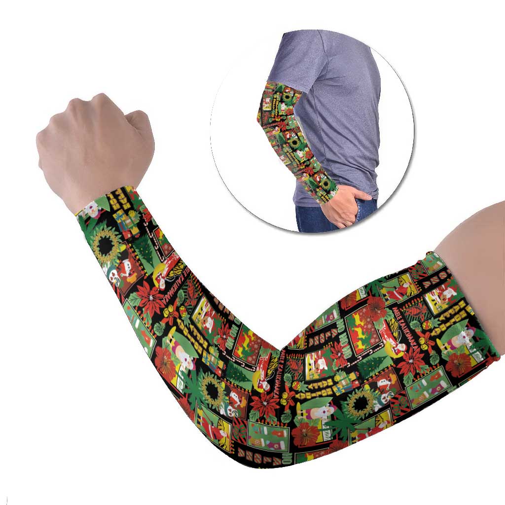 Hawaiian Santa Christmas Pattern Arm Sleeves Black Version LT01 Set of 2 Red - Polynesian Pride