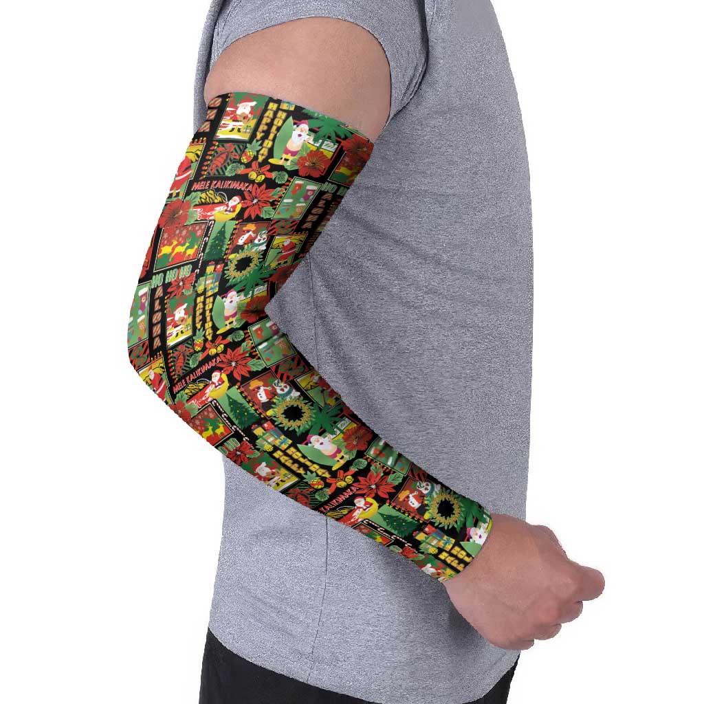 Hawaiian Santa Christmas Pattern Arm Sleeves Black Version LT01 - Polynesian Pride