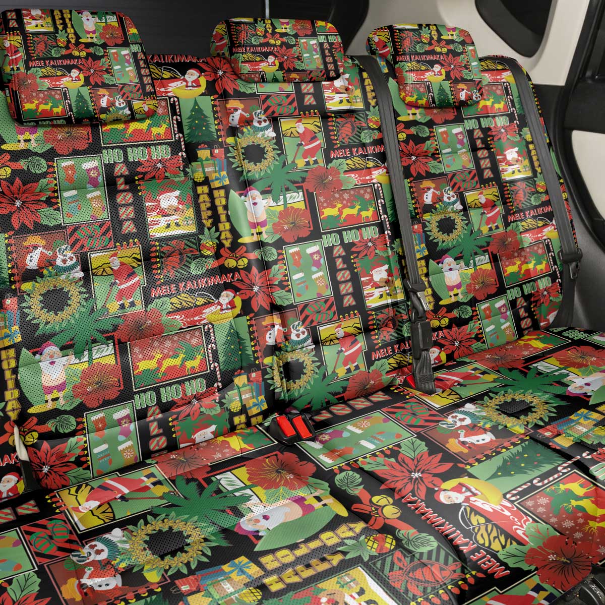 Hawaiian Santa Christmas Pattern Back Car Seat Cover Black Version - Polynesian Pride