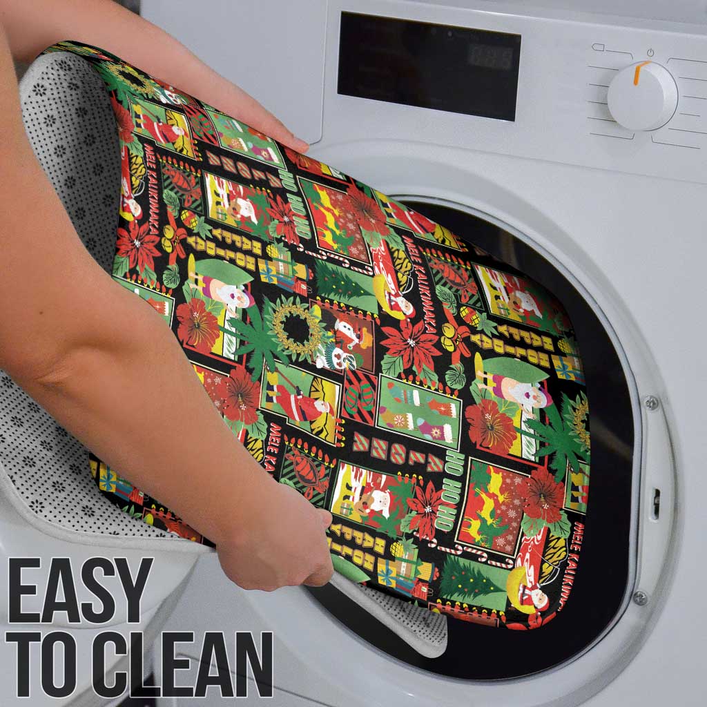 Hawaiian Santa Christmas Pattern Bathroom Set Black Version - Polynesian Pride