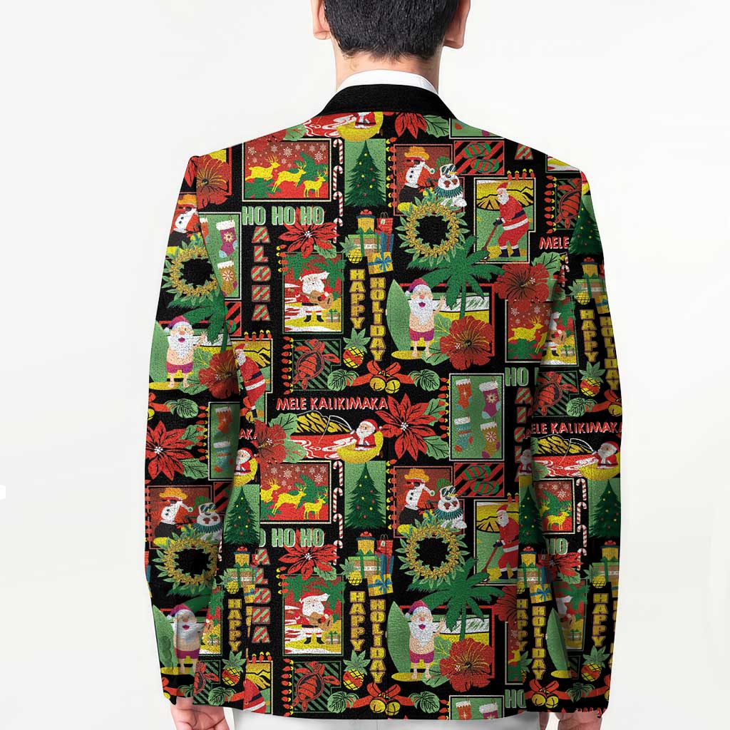 Hawaiian Santa Christmas Pattern Blazer Black Version - Polynesian Pride