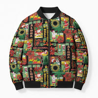 Hawaiian Santa Christmas Pattern Bomber Puffer Jacket Black Version - Polynesian Pride