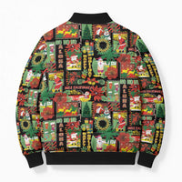 Hawaiian Santa Christmas Pattern Bomber Puffer Jacket Black Version - Polynesian Pride
