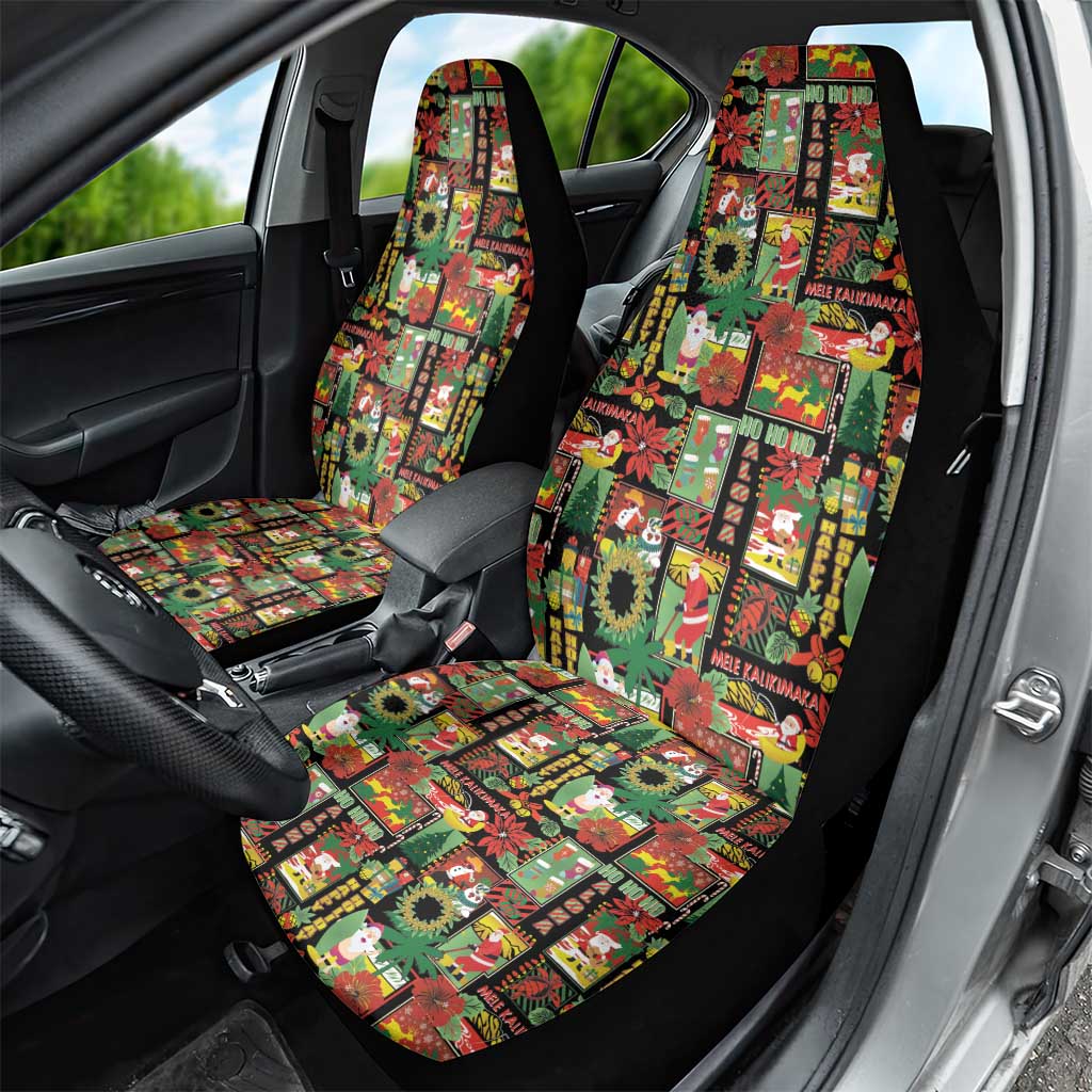 Hawaiian Santa Christmas Pattern Car Seat Cover Black Version - Polynesian Pride