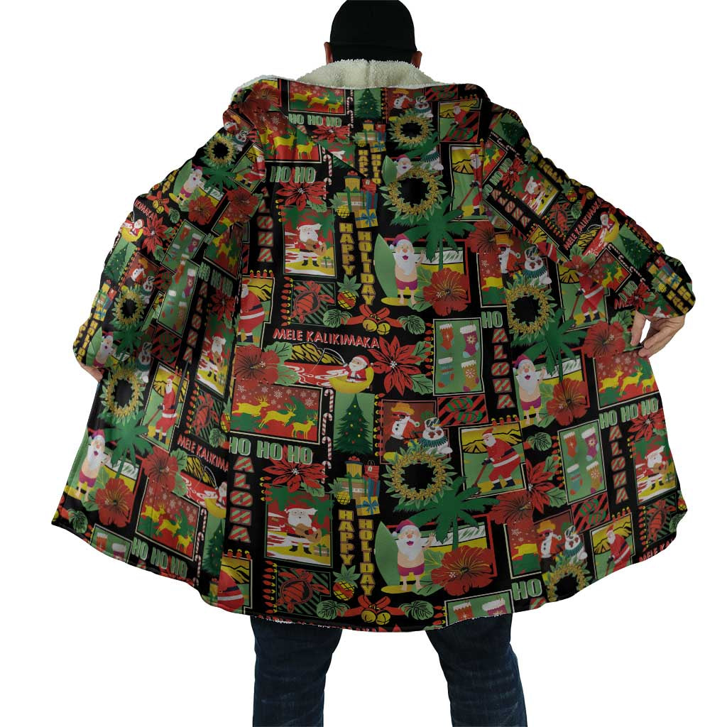 Hawaiian Santa Christmas Pattern Cloak Black Version - Polynesian Pride