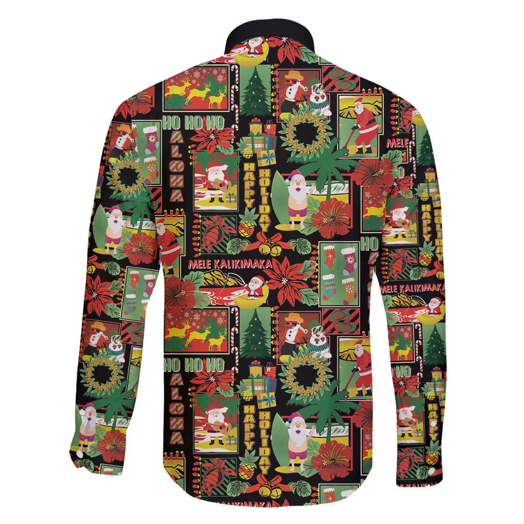 Hawaiian Santa Christmas Pattern Family Matching Mermaid Dress and Hawaiian Shirt Black Version - Polynesian Pride