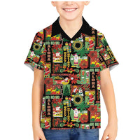 Hawaiian Santa Christmas Pattern Family Matching Mermaid Dress and Hawaiian Shirt Black Version - Polynesian Pride