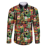 Hawaiian Santa Christmas Pattern Family Matching Off Shoulder Maxi Dress and Hawaiian Shirt Black Version - Polynesian Pride