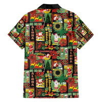 Hawaiian Santa Christmas Pattern Family Matching Short Sleeve Bodycon Dress and Hawaiian Shirt Black Version - Polynesian Pride