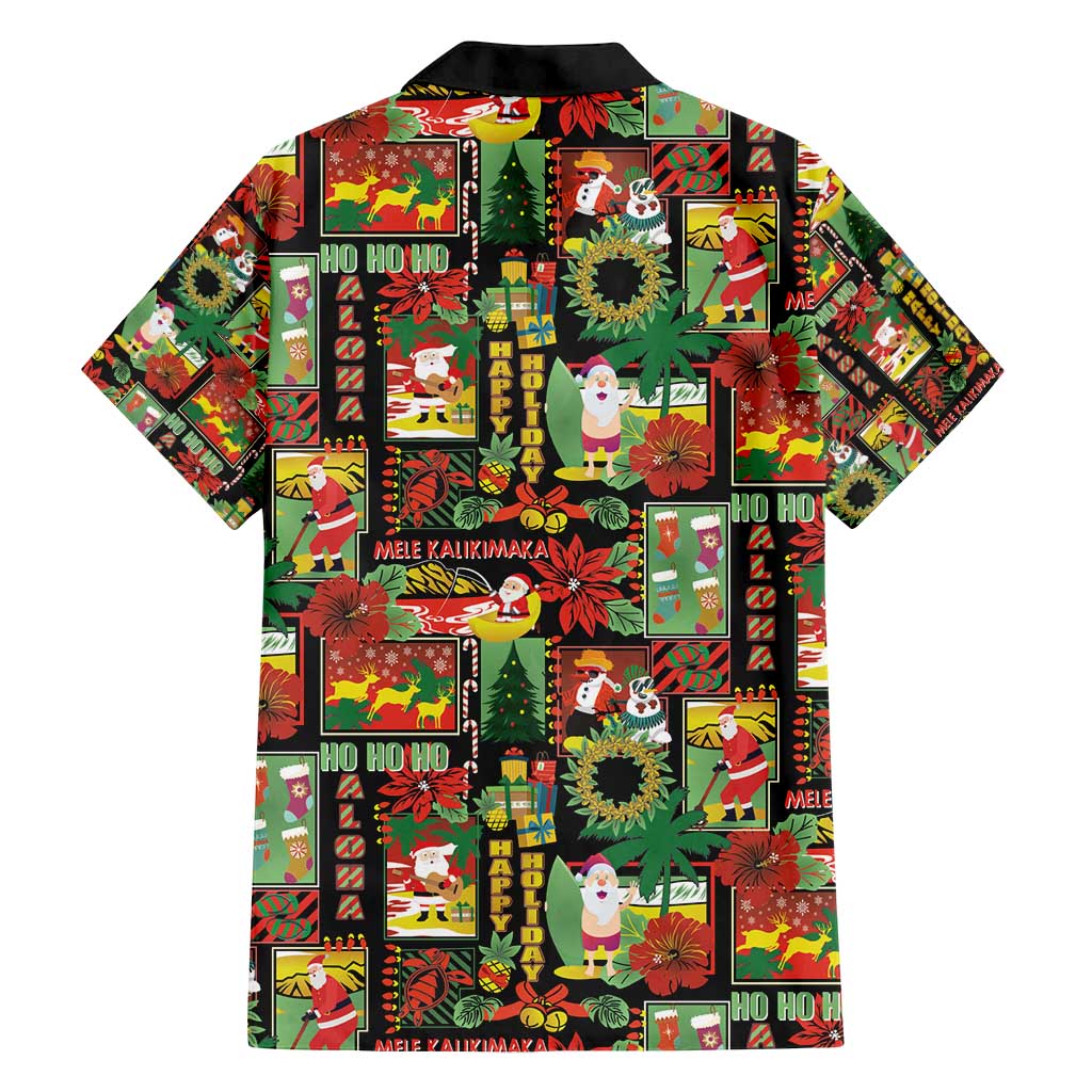 Hawaiian Santa Christmas Pattern Family Matching Tank Maxi Dress and Hawaiian Shirt Black Version - Polynesian Pride