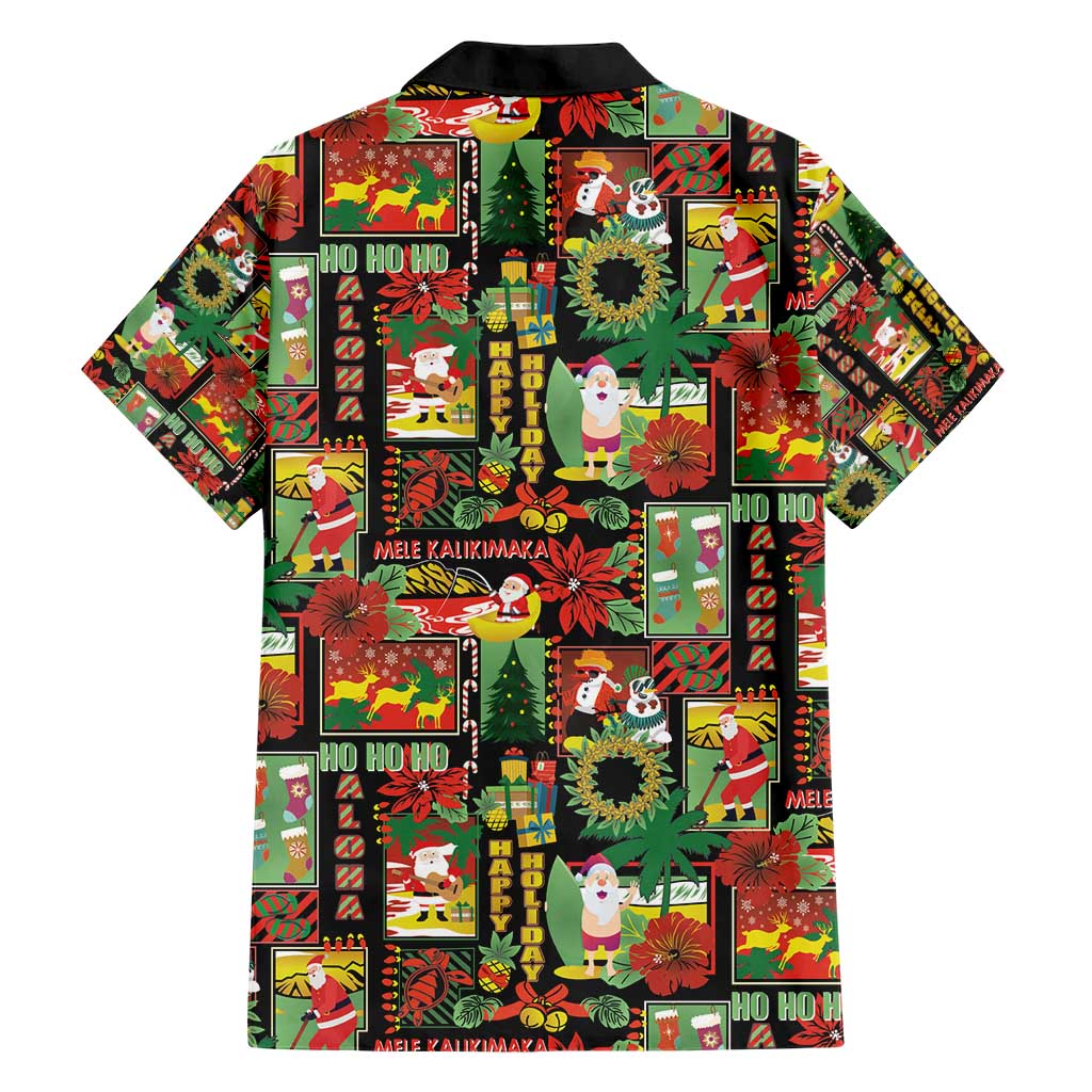 Hawaiian Santa Christmas Pattern Hawaiian Shirt Black Version - Polynesian Pride