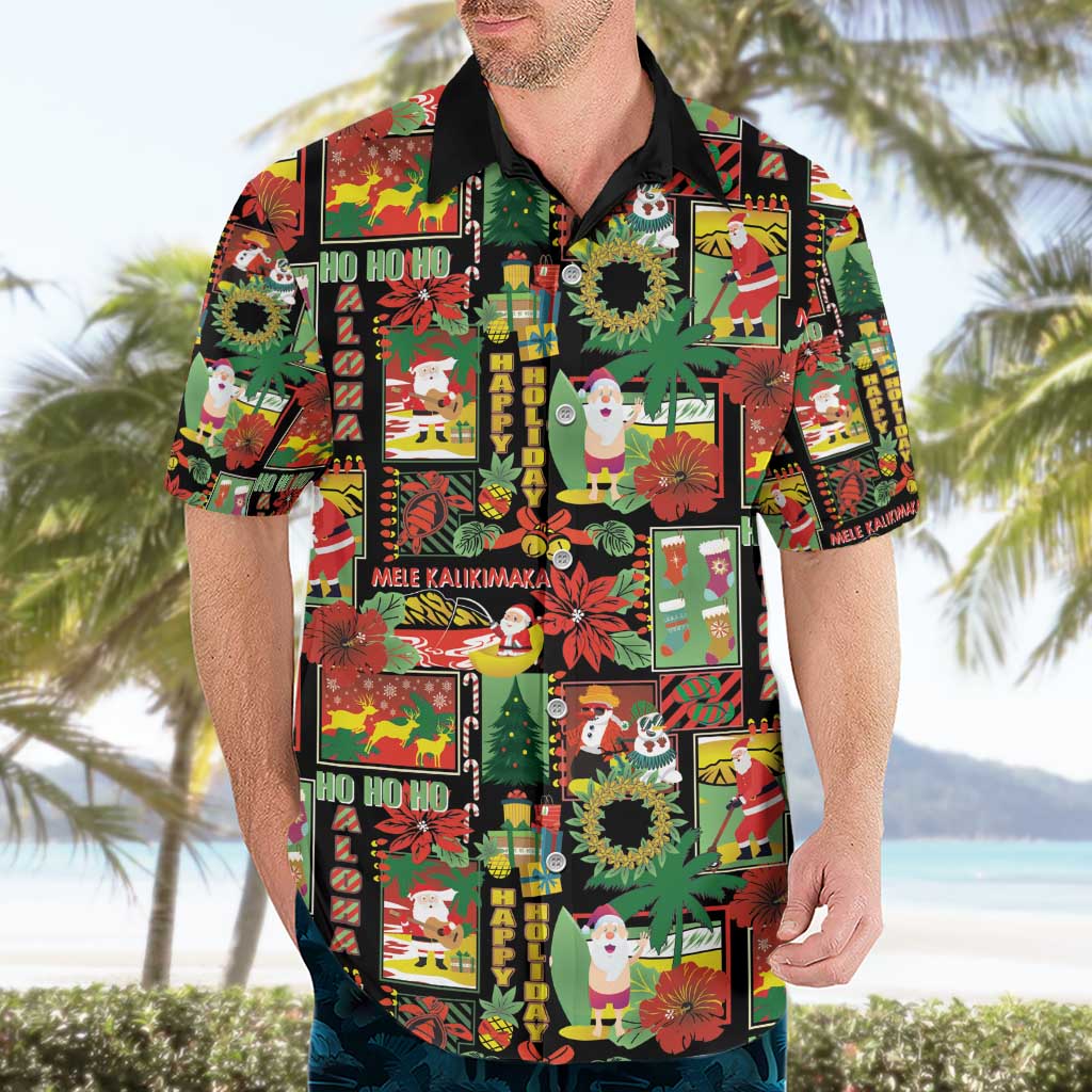 Hawaiian Santa Christmas Pattern Hawaiian Shirt Black Version - Polynesian Pride