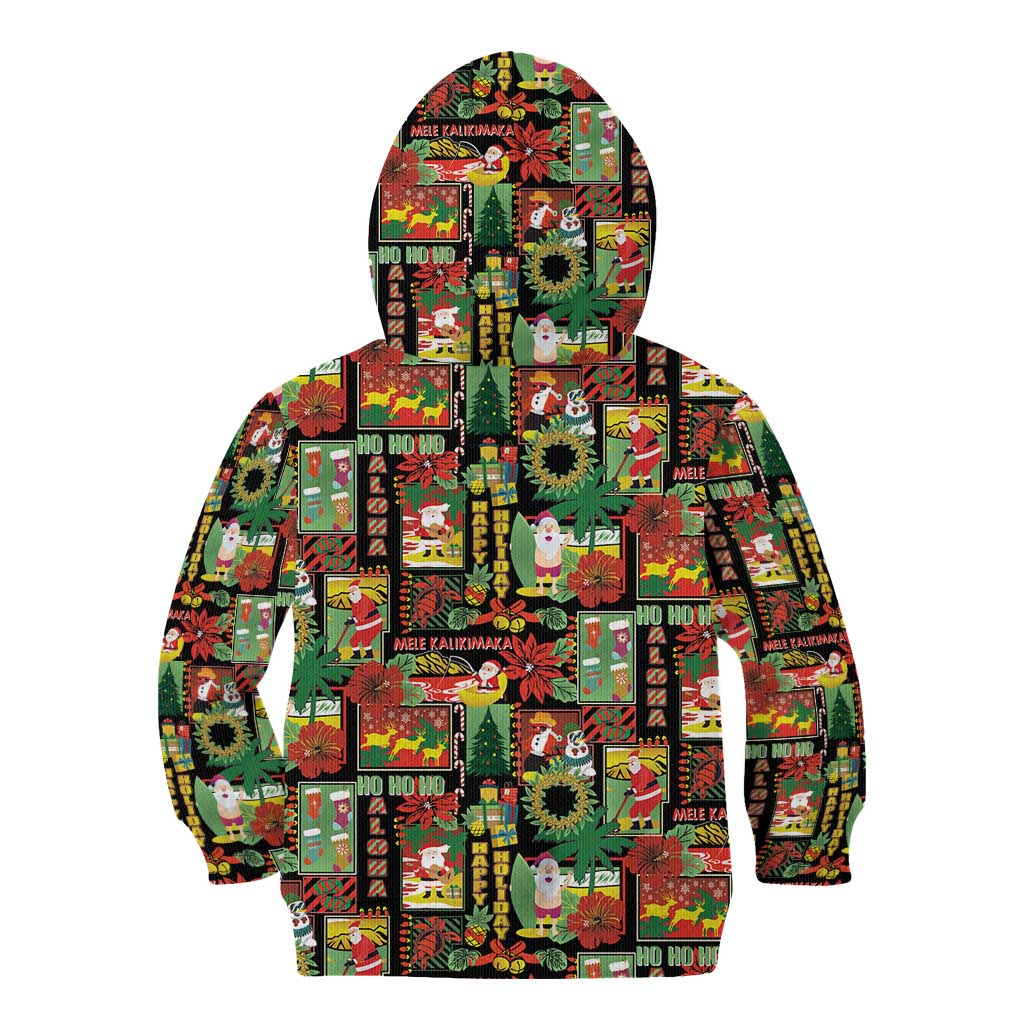 Hawaiian Santa Christmas Pattern Kid Hoodie Black Version - Polynesian Pride
