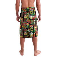 Hawaiian Santa Christmas Pattern Lavalava Black Version - Polynesian Pride