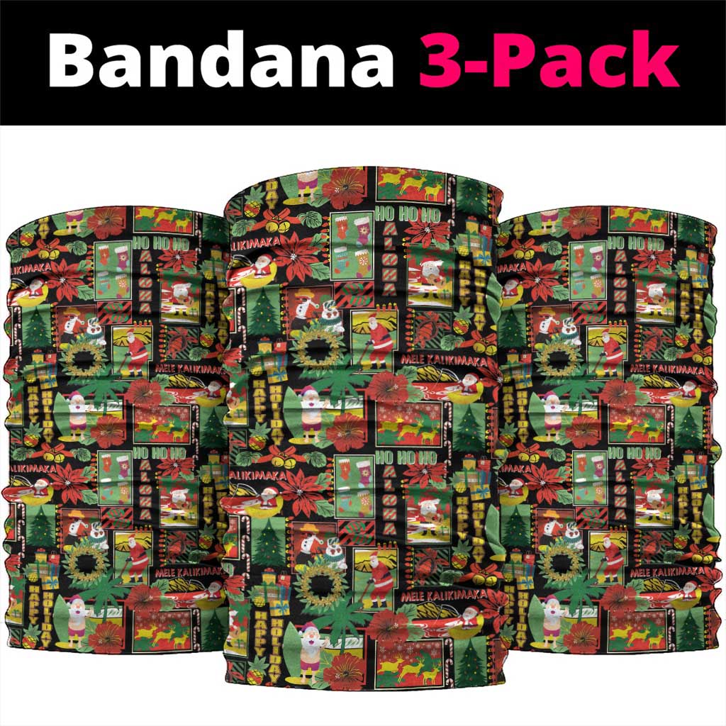 Hawaiian Santa Christmas Pattern Neck Gaiter Black Version - Polynesian Pride