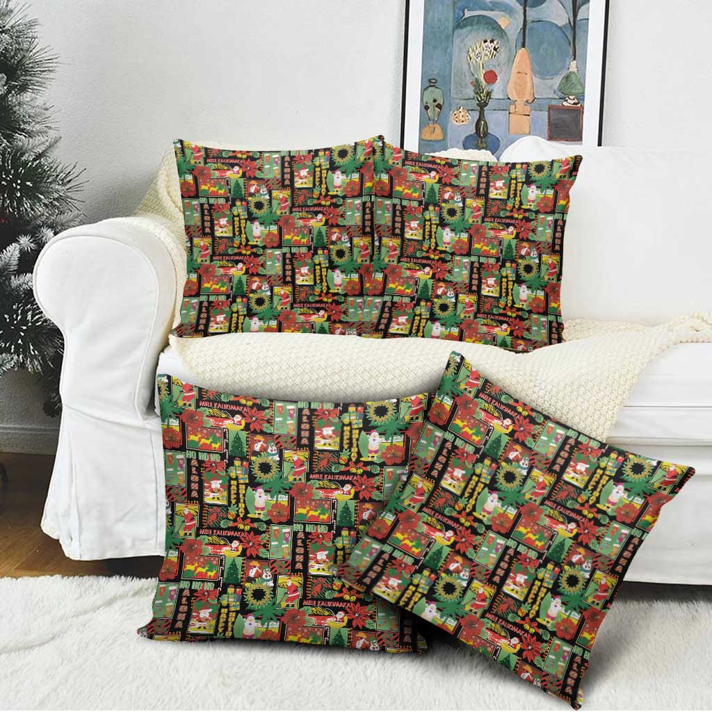 Hawaiian Santa Christmas Pattern Pillow Cover Black Version - Polynesian Pride