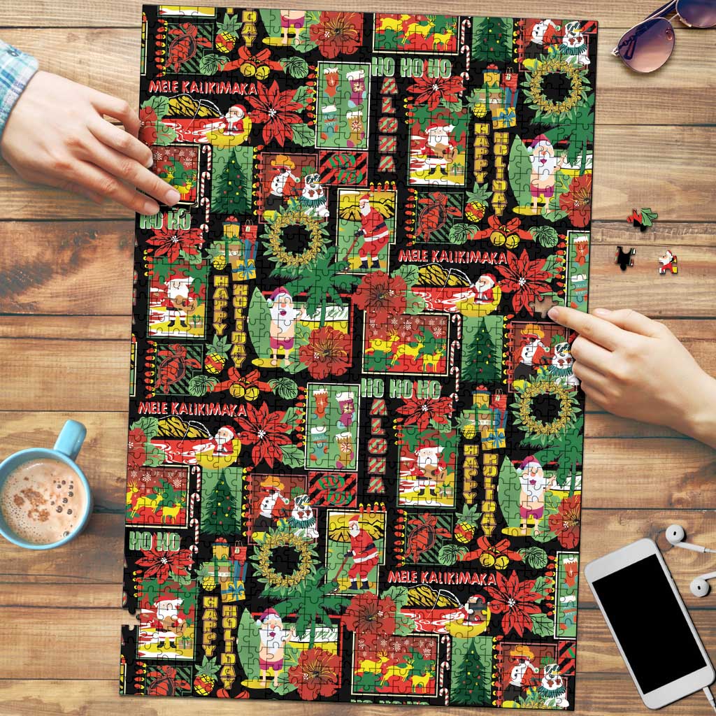 Hawaiian Santa Christmas Pattern Puzzle Black Version - Polynesian Pride