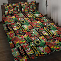 Hawaiian Santa Christmas Pattern Quilt Bed Set Black Version - Polynesian Pride