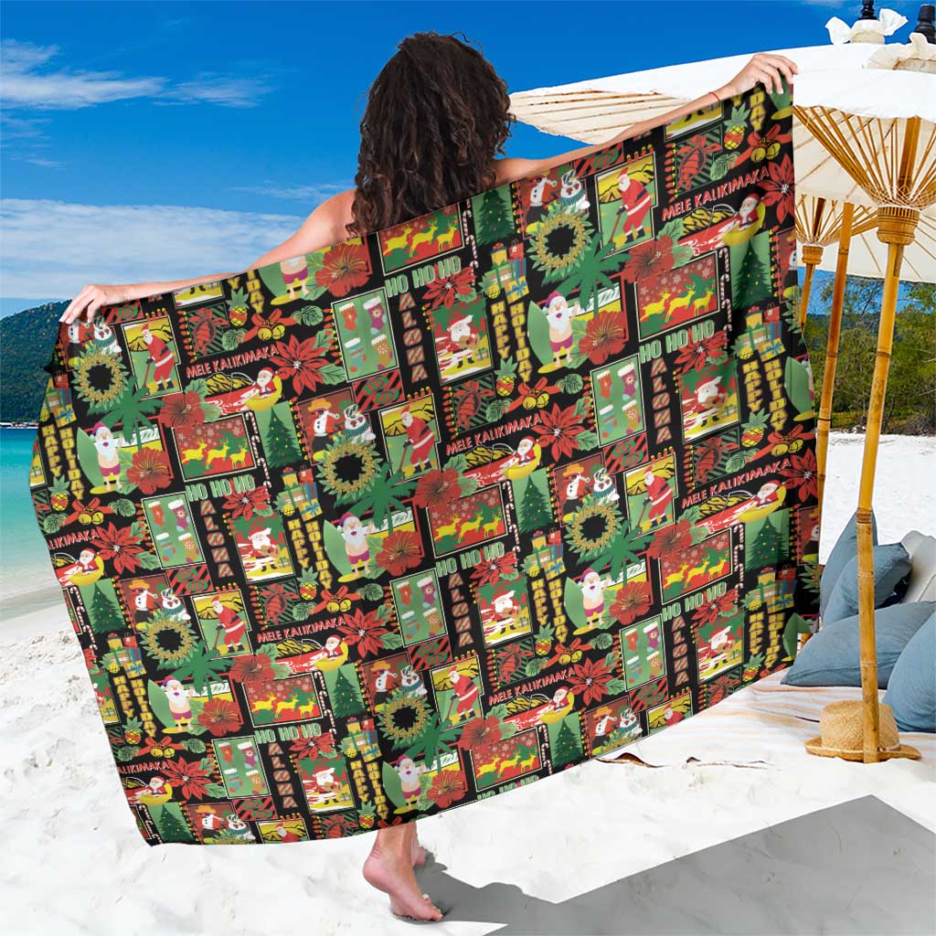 Hawaiian Santa Christmas Pattern Sarong Black Version - Polynesian Pride