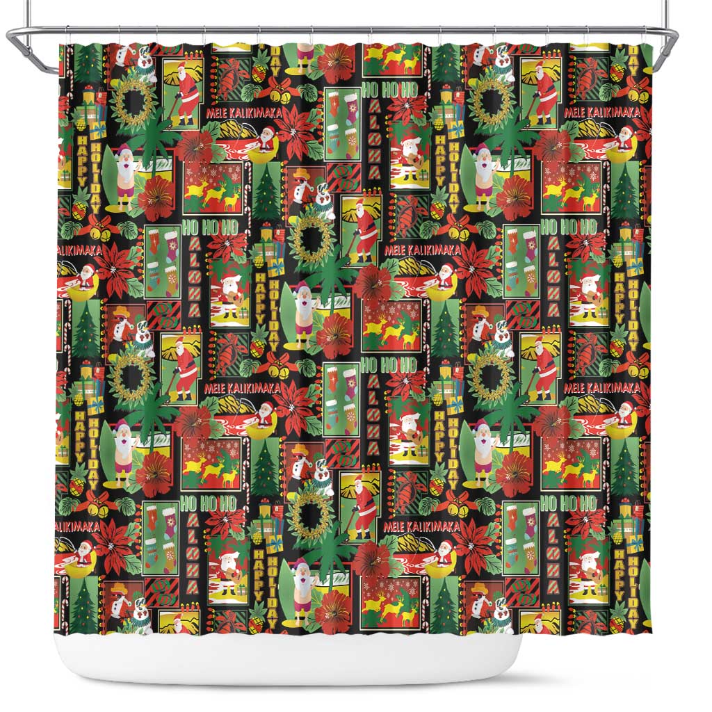 Hawaiian Santa Christmas Pattern Shower Curtain Black Version - Polynesian Pride
