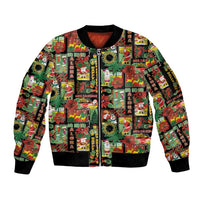 Hawaiian Santa Christmas Pattern Sleeve Zip Bomber Jacket Black Version - Polynesian Pride