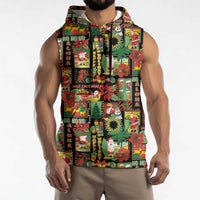 Hawaiian Santa Christmas Pattern Sleeveless Hoodie Black Version - Polynesian Pride