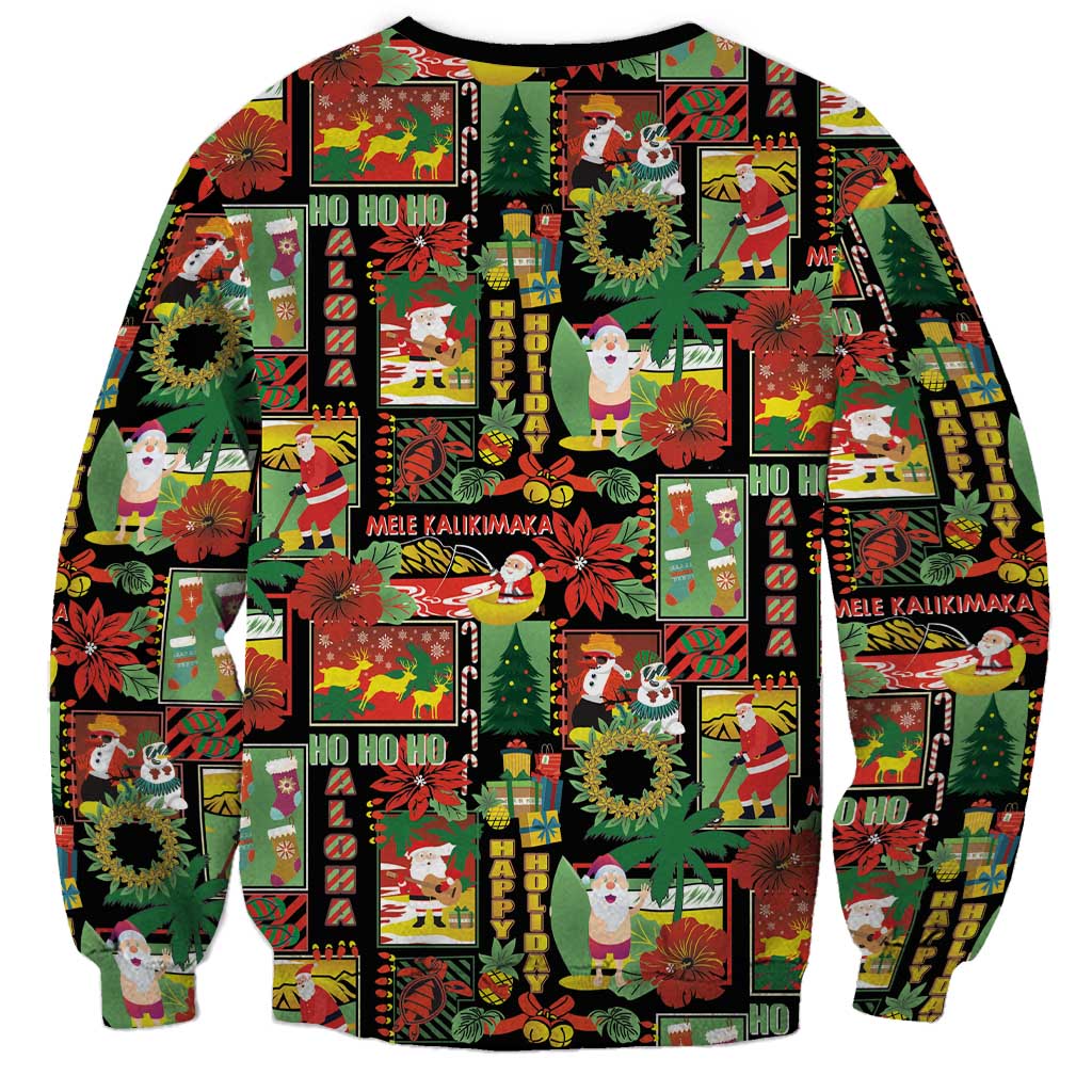 Hawaiian Santa Christmas Pattern Sweatshirt Black Version - Polynesian Pride