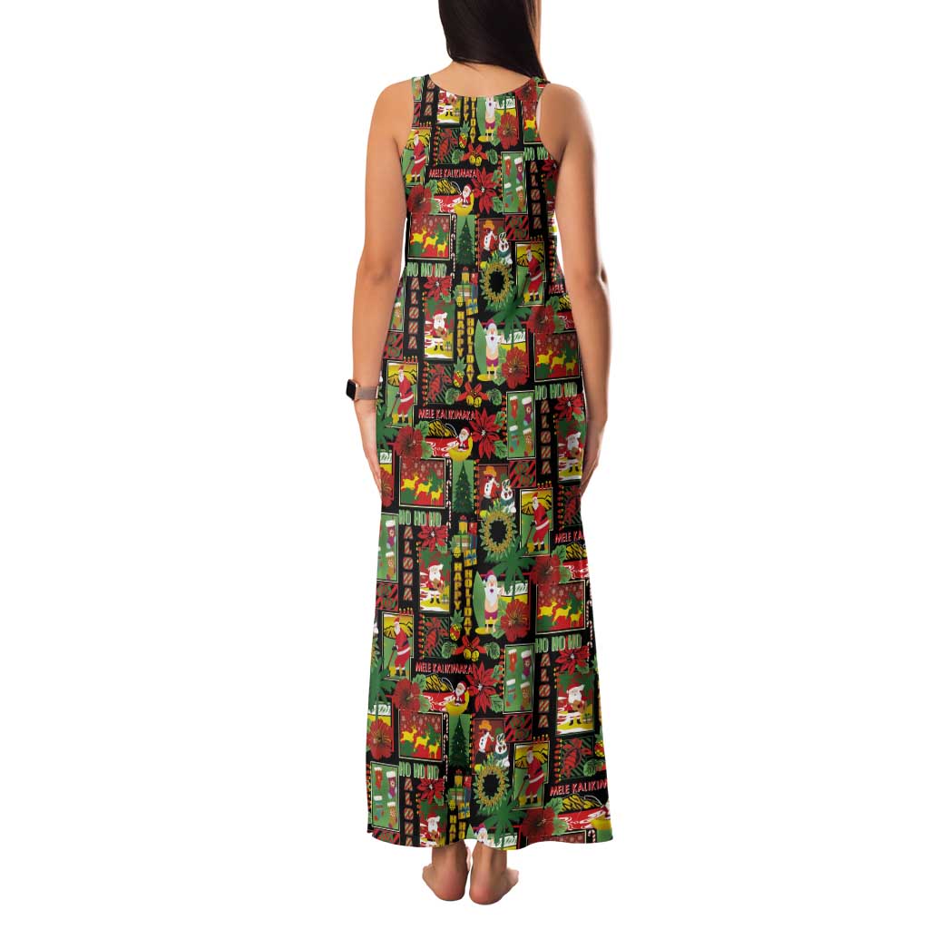 Hawaiian Santa Christmas Pattern Tank Maxi Dress Black Version - Polynesian Pride