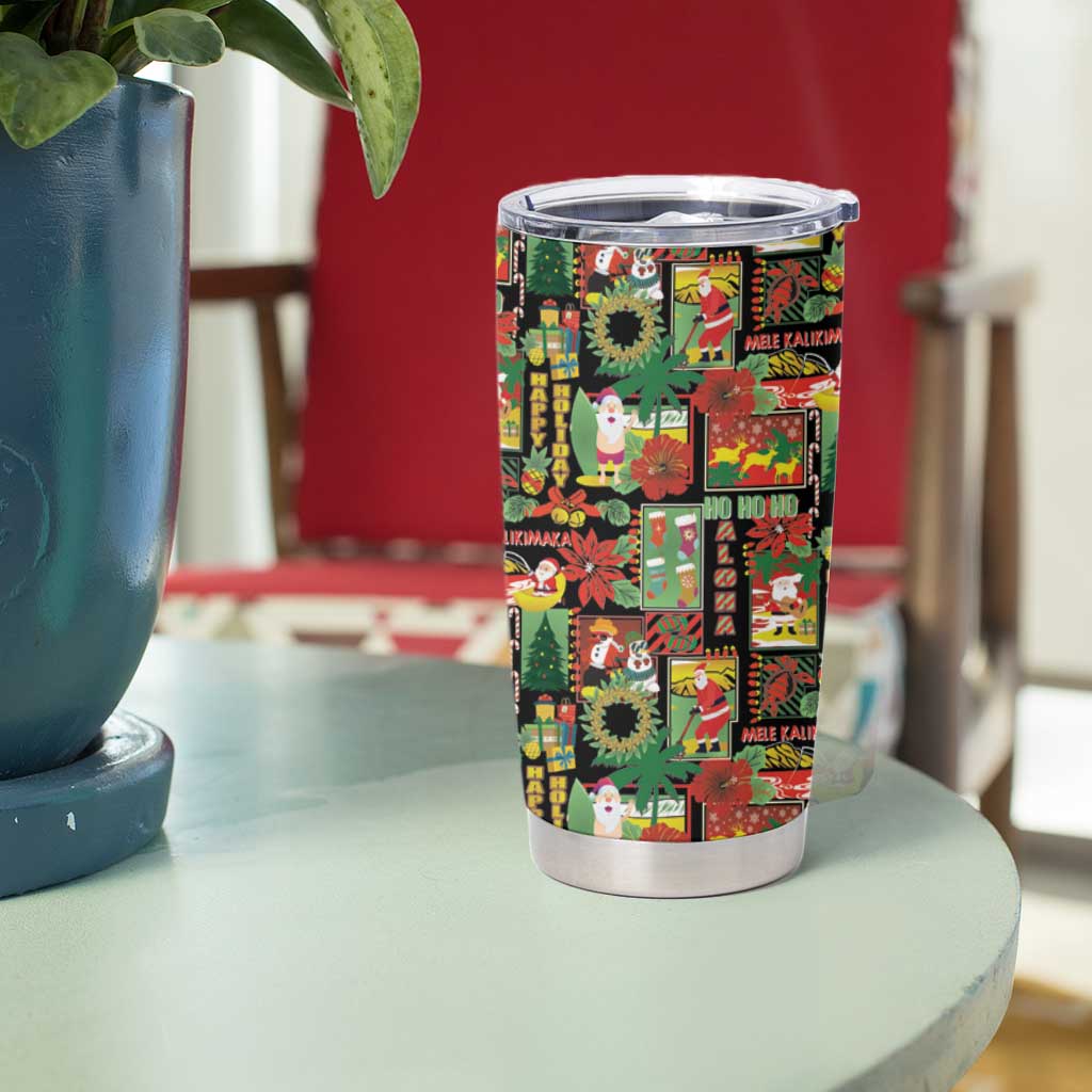 Hawaiian Santa Christmas Pattern Tumbler Cup Black Version - Polynesian Pride