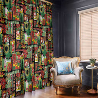 Hawaiian Santa Christmas Pattern Window Curtain Black Version - Polynesian Pride
