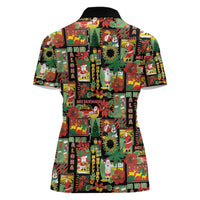 Hawaiian Santa Christmas Pattern Women Polo Shirt Black Version - Polynesian Pride