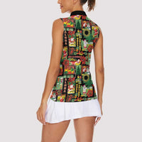 Hawaiian Santa Christmas Pattern Women Sleeveless Polo Shirt Black Version - Polynesian Pride