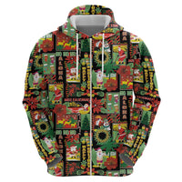 Hawaiian Santa Christmas Pattern Zip Hoodie Black Version - Polynesian Pride