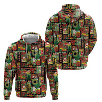 Hawaiian Santa Christmas Pattern Zip Hoodie Black Version - Polynesian Pride