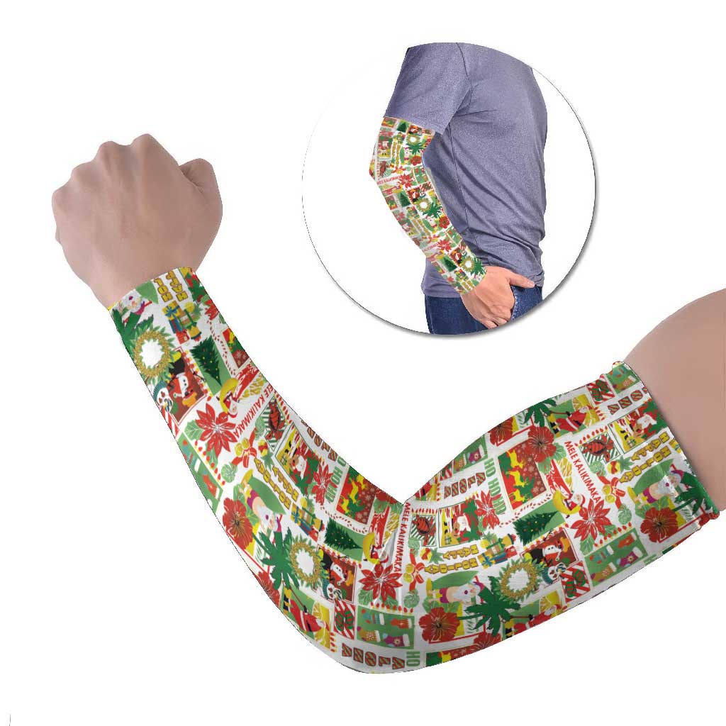 Hawaiian Santa Christmas Pattern Arm Sleeves White Version LT01 Set of 2 Red - Polynesian Pride