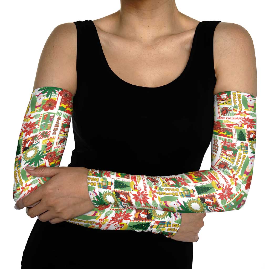 Hawaiian Santa Christmas Pattern Arm Sleeves White Version LT01 - Polynesian Pride