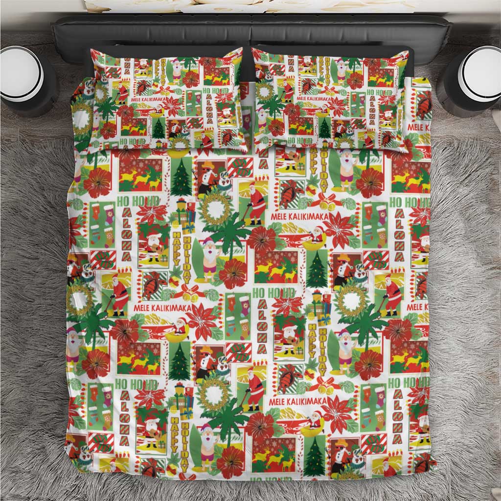 Hawaiian Santa Christmas Pattern Bedding Set White Version - Polynesian Pride