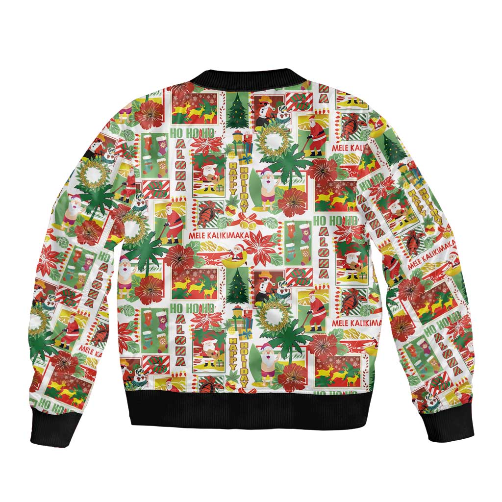Hawaiian Santa Christmas Pattern Bomber Jacket White Version - Polynesian Pride